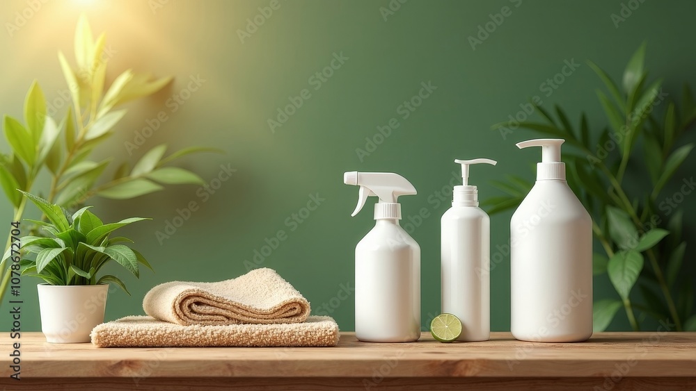 Eco-Friendly Cleaning Products Display with Biodegradable Items Eco-Friendly Cleaning Products Display with Biodegradable Items