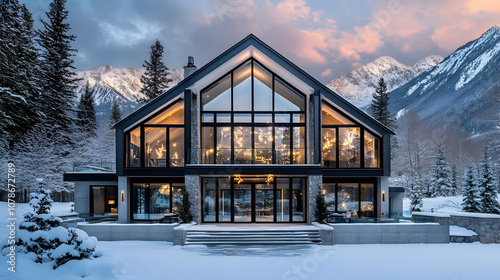 Aspen mountain contemporary with dramatic peak views and private ski access, glass and steel Colorado alpine estate