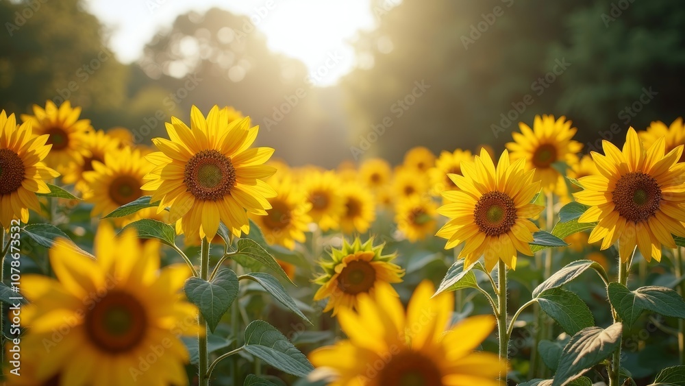 Obraz premium Charming Scene of Sunflowers Bathed in Warm Evening Light