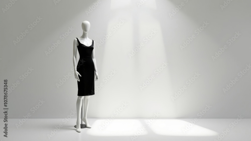 Stylish Mannequin in a Boutique Showcasing a Classic Black Dress