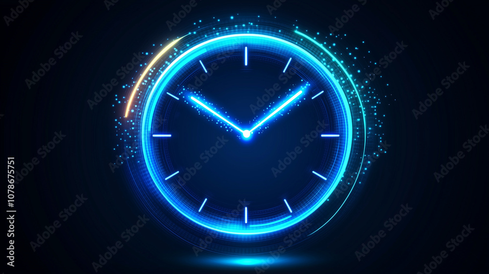 A futuristic digital clock light effect. A glowing silhouette of a clock representing time. Background laser blue neon clock vector illustration A futuristic digital clock light effect. A glowing silhouette of a clock representing time. Background laser blue neon clock vector illustration