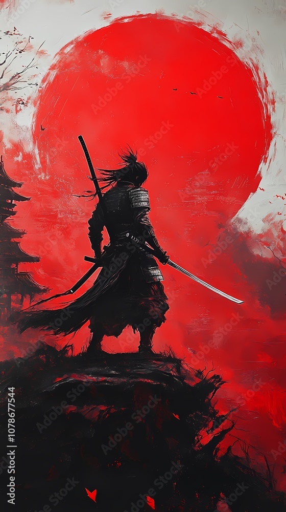 Samurai Silhouette Against a Crimson Sky Samurai Silhouette Against a Crimson Sky