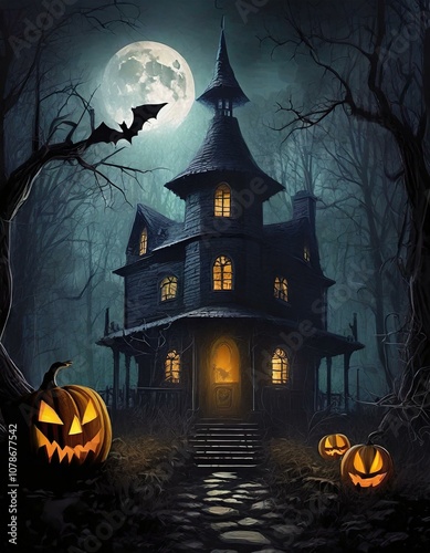 Haunted house on Halloween night