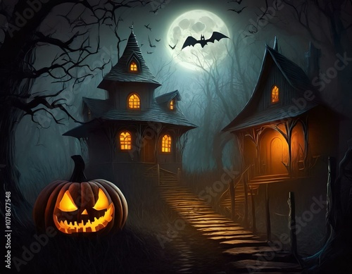 Haunted house on Halloween night