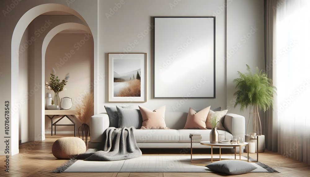 modern living room with a wooden framed blank canvas poster mockup modern living room with a wooden framed blank canvas poster mockup