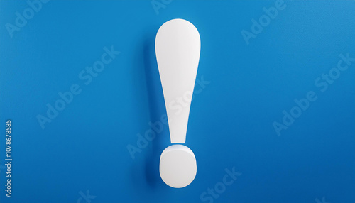 White exclamation mark on blue backdrop. Modern design. 3D rendering.