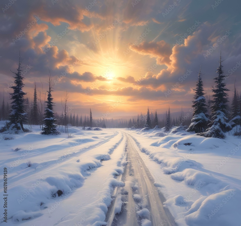 Fototapeta premium Road with winter landscape.