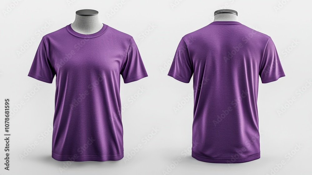 A lavender t-shirt presented with front and back views on a white background, emphasizing its simple design and practical appeal, suitable for all occasions. A lavender t-shirt presented with front and back views on a white background, emphasizing its simple design and practical appeal, suitable for all occasions.