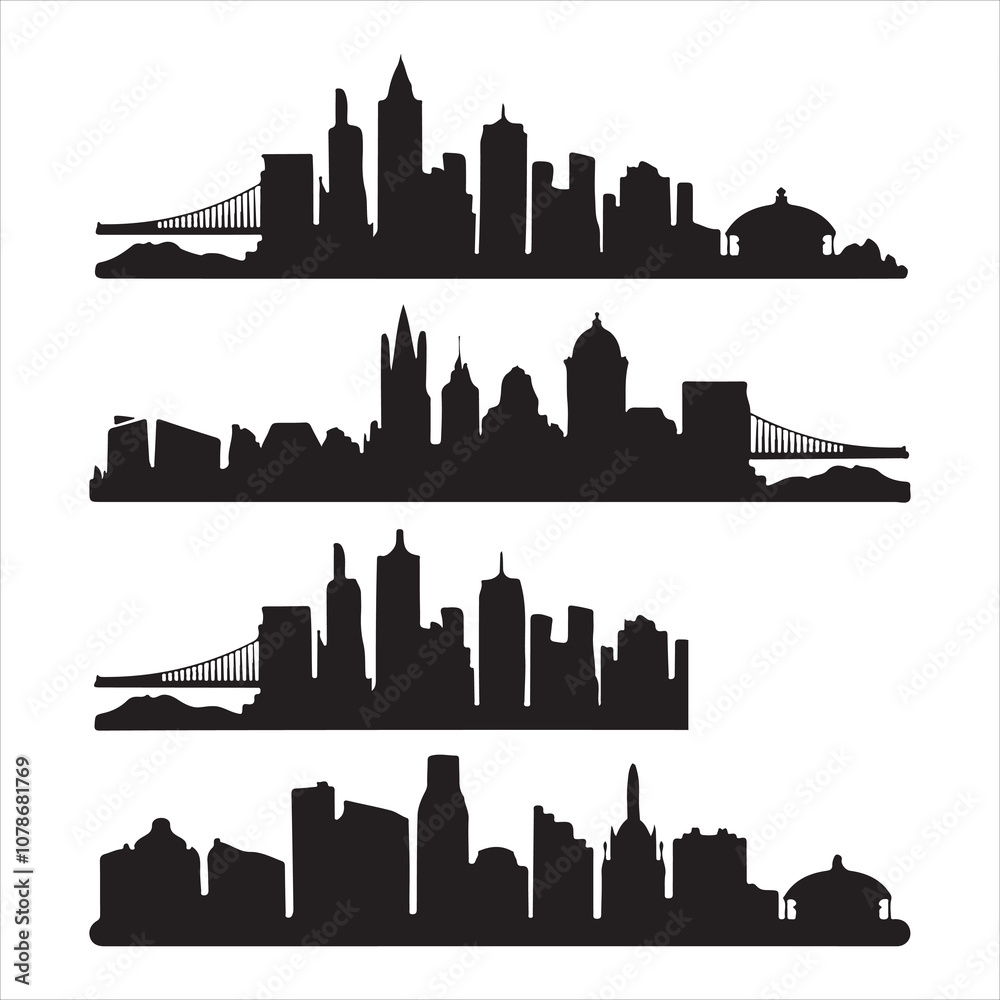 set of vector skyline silhouette set of vector skyline silhouette