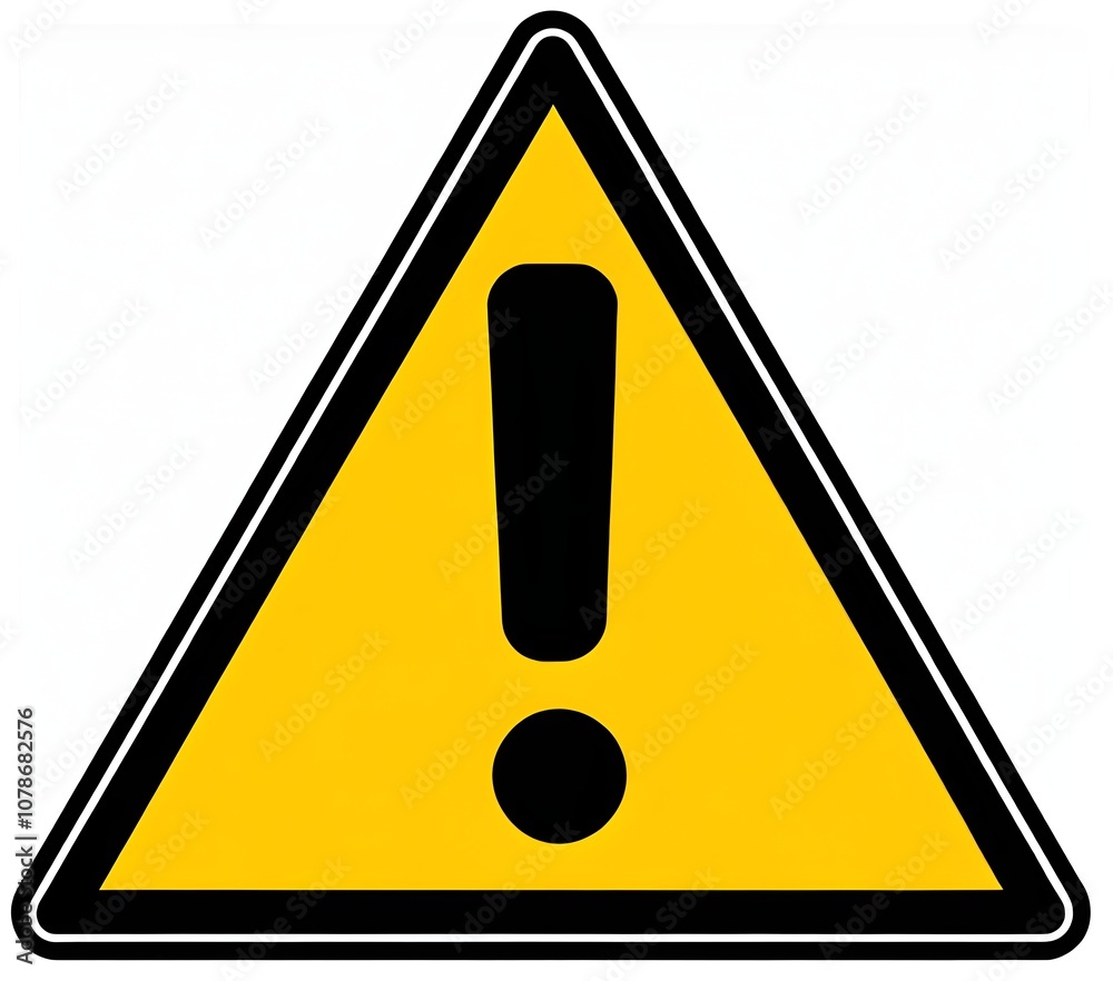 A yellow triangular warning sign with a black exclamation mark in the center, indicating a general hazard or caution A yellow triangular warning sign with a black exclamation mark in the center, indicating a general hazard or caution