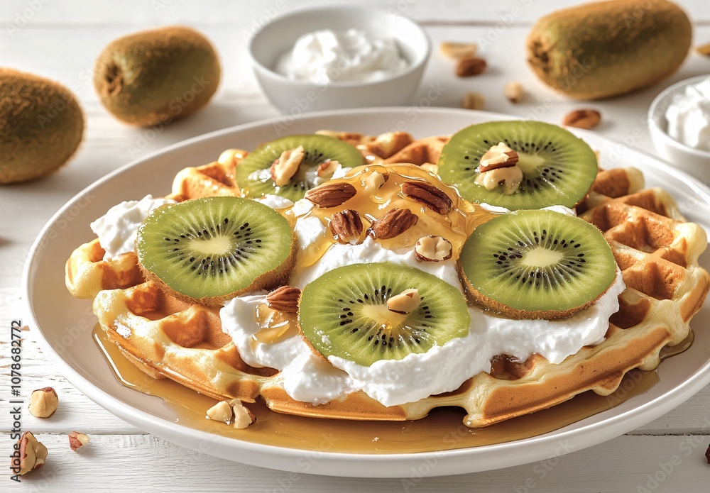 Delicious Waffles with Kiwi, Honey & Nuts Delicious Waffles with Kiwi, Honey & Nuts
