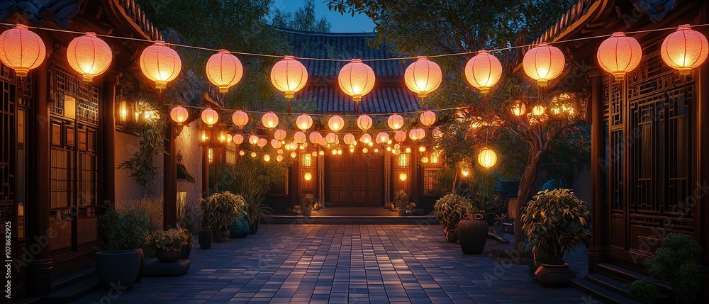 Obraz premium AI generator image of Clean the courtyard, lanterns,Lantern Festival, symbolizes the final day of Chinese New Year celebrations in Singapore and Malaysia, festive photography