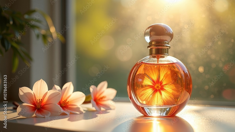 Radiant Floral Perfume Bottle with Sunlit Blossoms Radiant Floral Perfume Bottle with Sunlit Blossoms