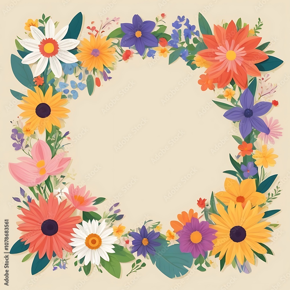 Circular Floral Wreath with a Variety of Vibrant Blooms Circular Floral Wreath with a Variety of Vibrant Blooms