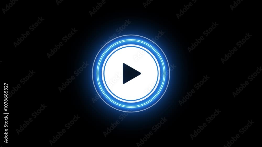 Play. Play button. Play Icon. Play reveal. Nixie tube indicator. Gas discharge indicators and lamps. Neon glowing Play button animation on black background. Play button icon neon animation. 4k video.