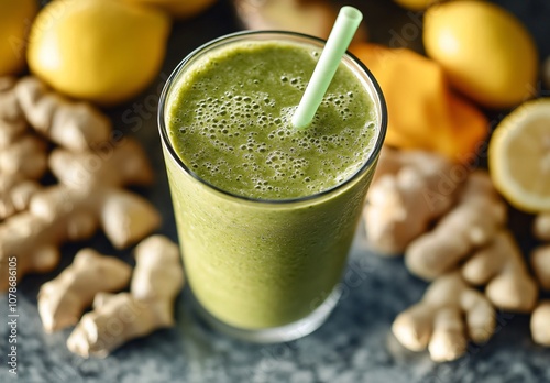 Refreshing Green Smoothie with Lemon and Ginger