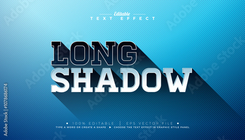 Long Shadow 3D Text Effect Design. Editable and Scalable Vector Graphic Style Effect with Black and White Typography Lettering and Long Shadow. Blue and White Typography Lettering on Blue Dotted