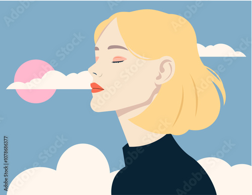 Woman Profile with Clouds and Sky