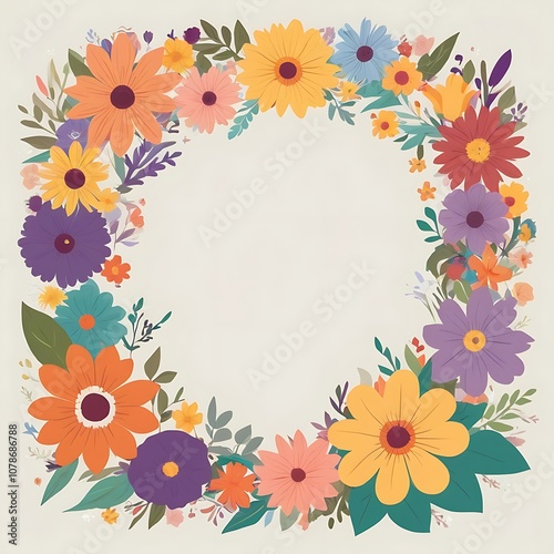 Colorful Floral Wreath with a White Center