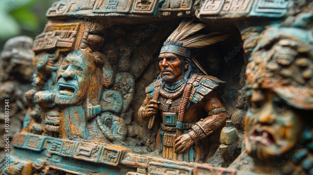 Fototapeta premium Carved Stone Sculpture of Mayan Warrior