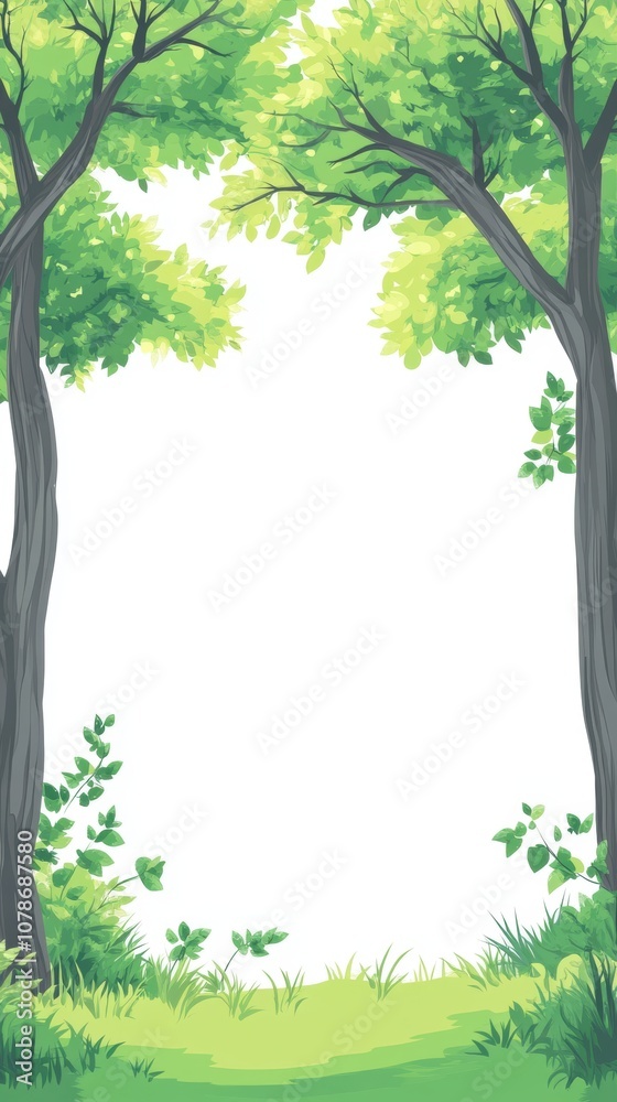 Obraz premium Green trees frame bright white space, ideal nature-themed design.