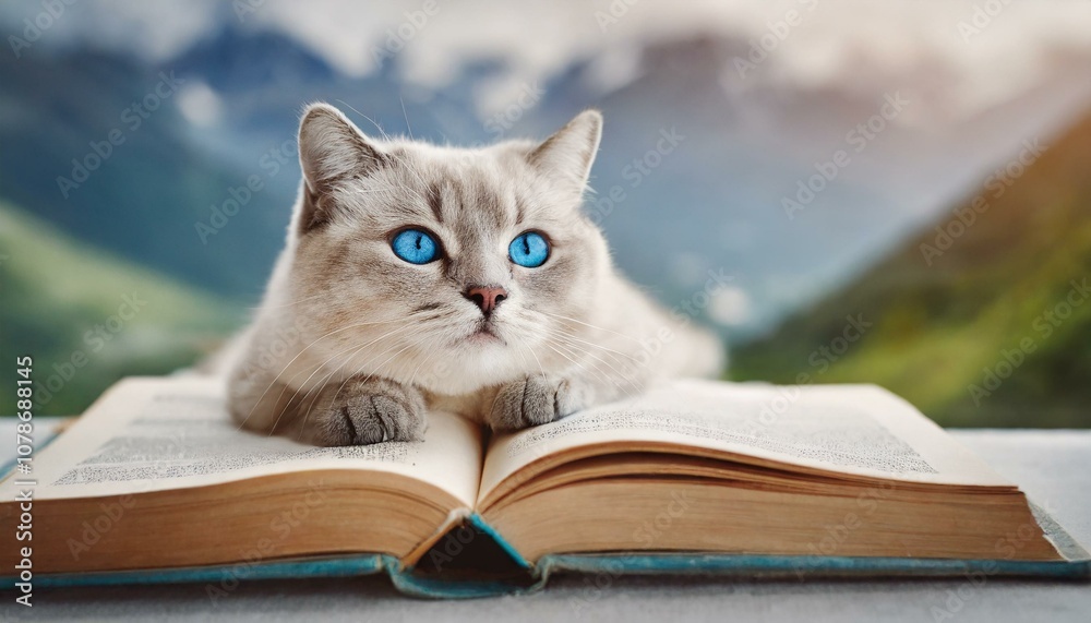 Laziness. Blue eyed domestic cat lying on open book. Very shallow depth of field. Laziness. Blue eyed domestic cat lying on open book. Very shallow depth of field.