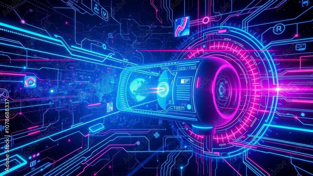 Futuristic tech background featuring violet and orange hues with dynamic 3D render effects, computer, science fiction Futuristic tech background featuring violet and orange hues with dynamic 3D render effects, computer, science fiction