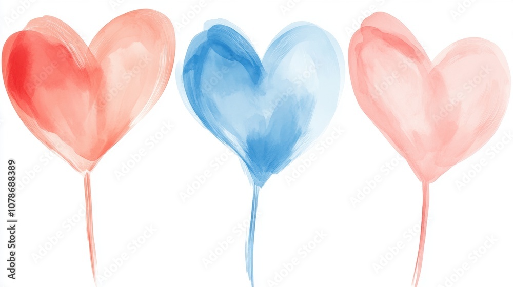 Obraz premium Three colorful heart balloons on a white background.