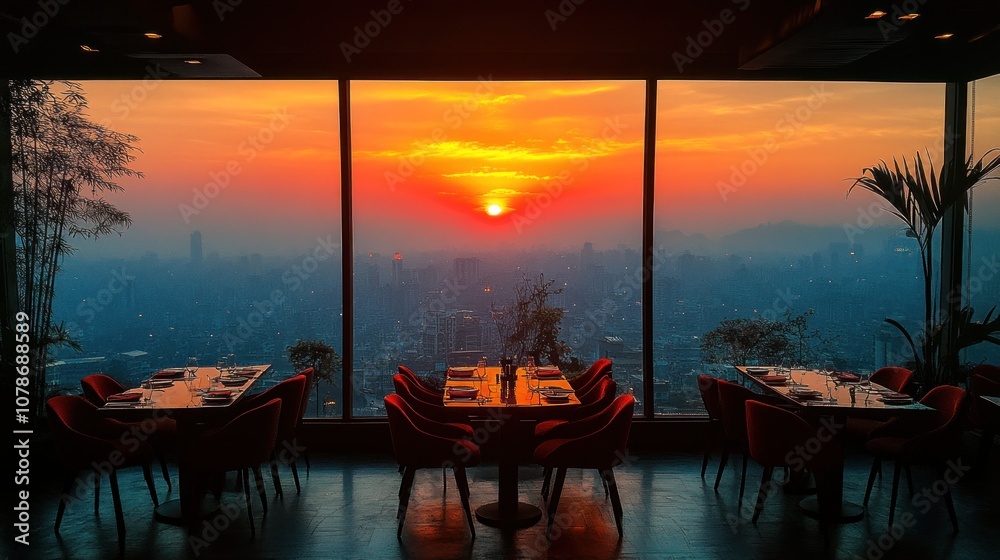 Fototapeta premium Skyline Sunset Restaurant View