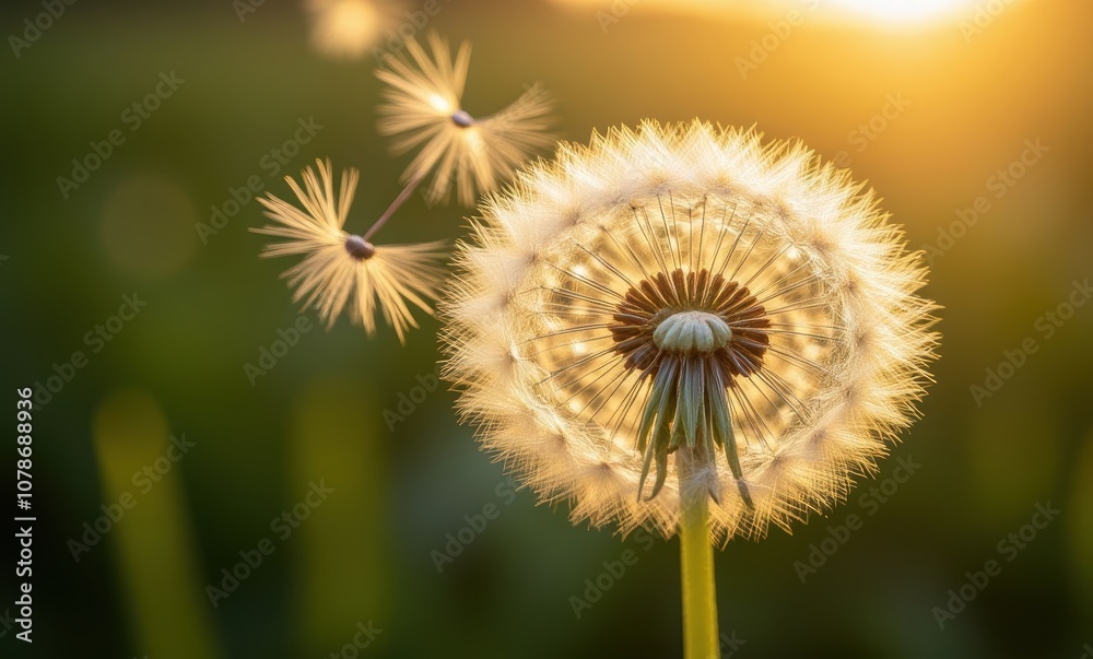Close-up of dandelion seeds at sunset Close-up of dandelion seeds at sunset