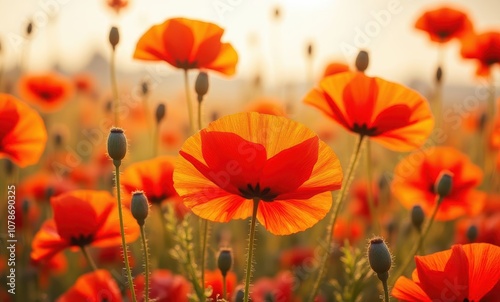 Vibrant poppy flowers in bloom