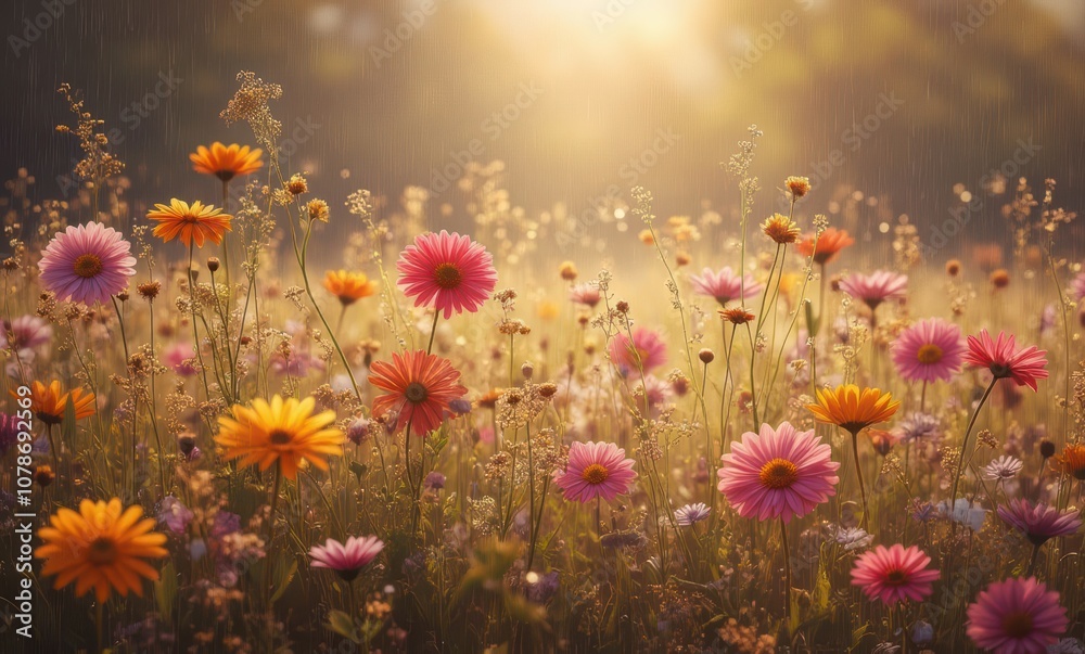 Vibrant flower field at sunrise Vibrant flower field at sunrise