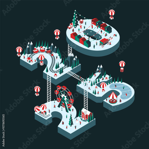 Vector illustration of Holiday New Year 2025. Isometric style. Happy people are having fun and celebrating winter holidays. For a poster or banner and greeting card.
