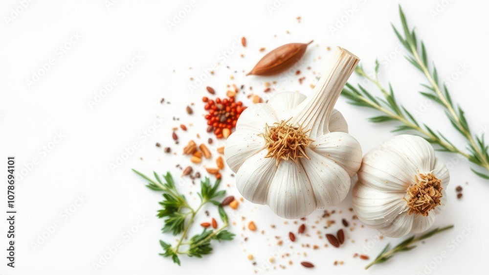 Fresh garlic bulbs with cloves isolated on white background, flavorful, ingredient, white background Fresh garlic bulbs with cloves isolated on white background, flavorful, ingredient, white background