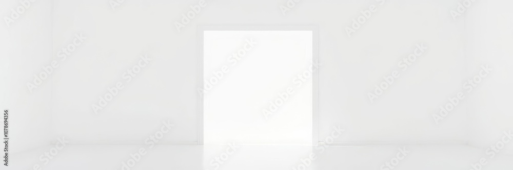 An open white door standing against a plain white background, minimal, design, background An open white door standing against a plain white background, minimal, design, background