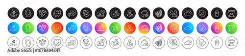Yummy smile, Online tax and Cloudy weather line icons. Round icon gradient buttons. Pack of Coffee cocktail, Cutting board, Carrots icon. Coins, Smile, Adhesive tape pictogram. Vector
