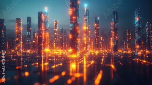 Wallpaper Mural Futuristic cityscape with glowing skyscrapers and neon lights. Torontodigital.ca