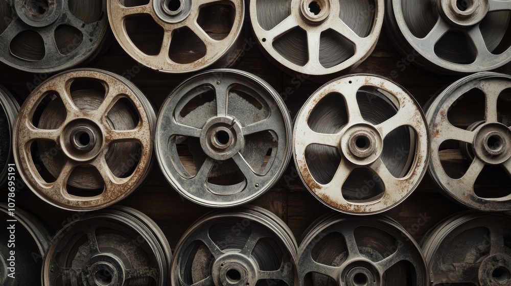 Fototapeta premium Film reels in a sepia tone, symbolizing classic cinema and storytelling. 