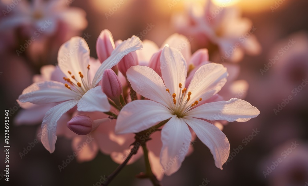 Delicate pink cherry blossoms in sunlight Delicate pink cherry blossoms in sunlight