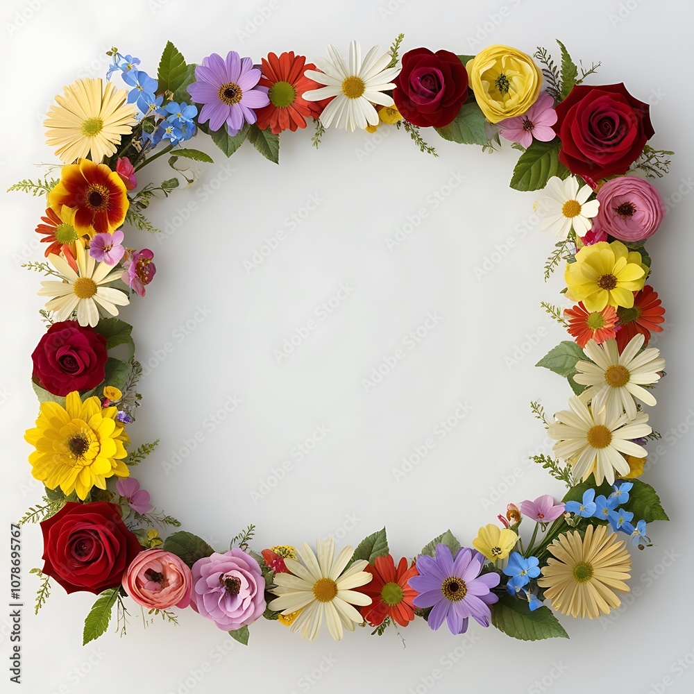 Colorful Flower Wreath with White Background Colorful Flower Wreath with White Background