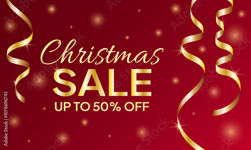 Christmas Sale banner with gold serpentine on red background