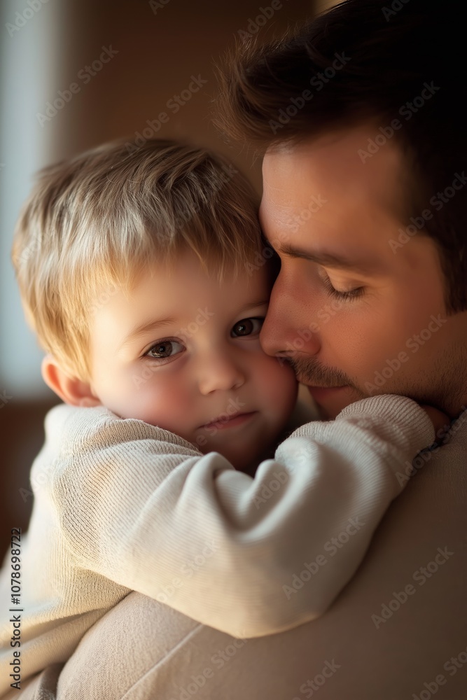 A tender moment captured with a father and child sharing closeness. A tender moment captured with a father and child sharing closeness.
