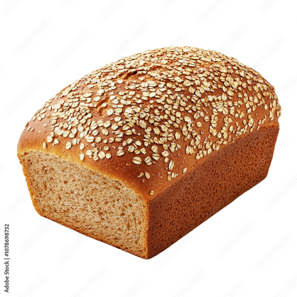 A whole grain bread loaf with visible seeds, isolated. A whole grain bread loaf with visible seeds, isolated.