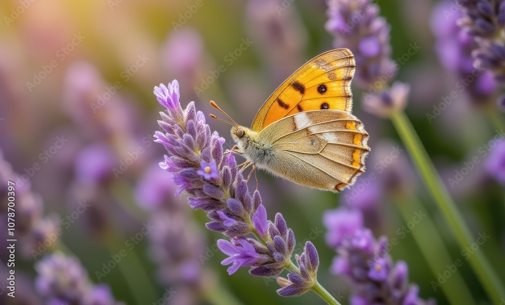 Orange butterfly on lavender flowers Orange butterfly on lavender flowers
