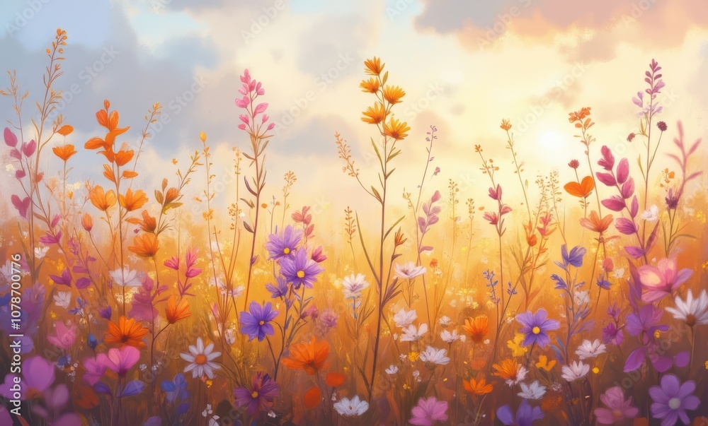 Colorful wildflowers at sunset Colorful wildflowers at sunset