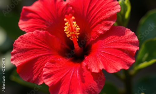 Vibrant red hibiscus flower in bloom