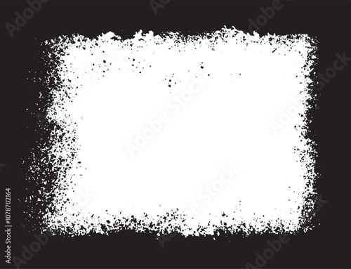 Grunge frame silhouette distressed background with Space for Your Design. Grunge Border with Detailed Splatter. Dark Old Vintage Paper Doodle. Square framed White Paint Texture vector. Spray Brush. 