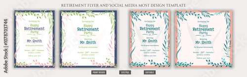 Retirement poster flyer brochure design template layout social media post vintage modern trending clean old celebration natural festive print ready eps file.