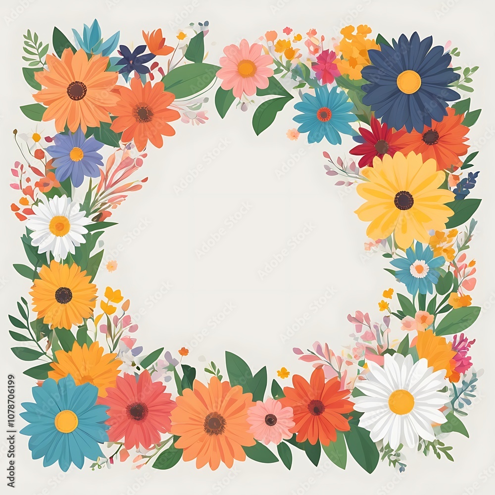 A Colorful Wreath of Vibrant Flowers and Lush Green Leaves A Colorful Wreath of Vibrant Flowers and Lush Green Leaves