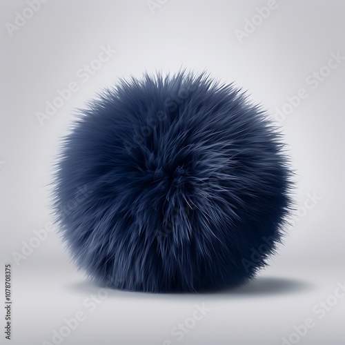 "Ultra-Realistic Navy Fluffy Pom-Pom with Soft, Textured Appearance"